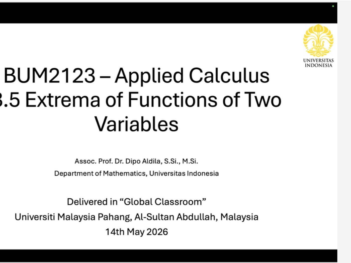 Global Classroom BUM2123 Applied Calculus Sem II, 2025/26 with Top 200 QS Ranking University, Universitas Indonesia
